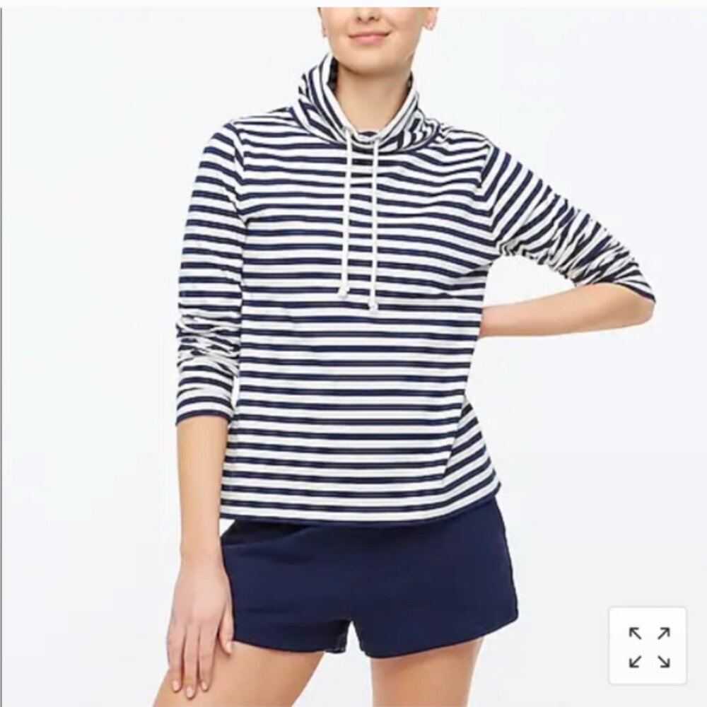 J. Crew Cotton Nautical Stripe Funnel Neck Long Sleeve Cotton Top XS